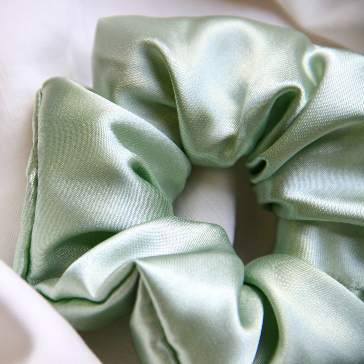 Mint Satin Scrunchie | Green Scrunchie | Handmade + Upcycled