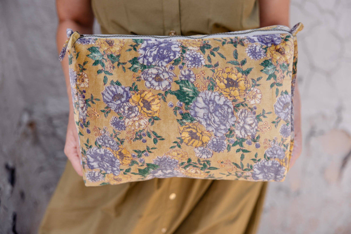 Golden Meadow Velvet Cosmetic Pouch-Large
