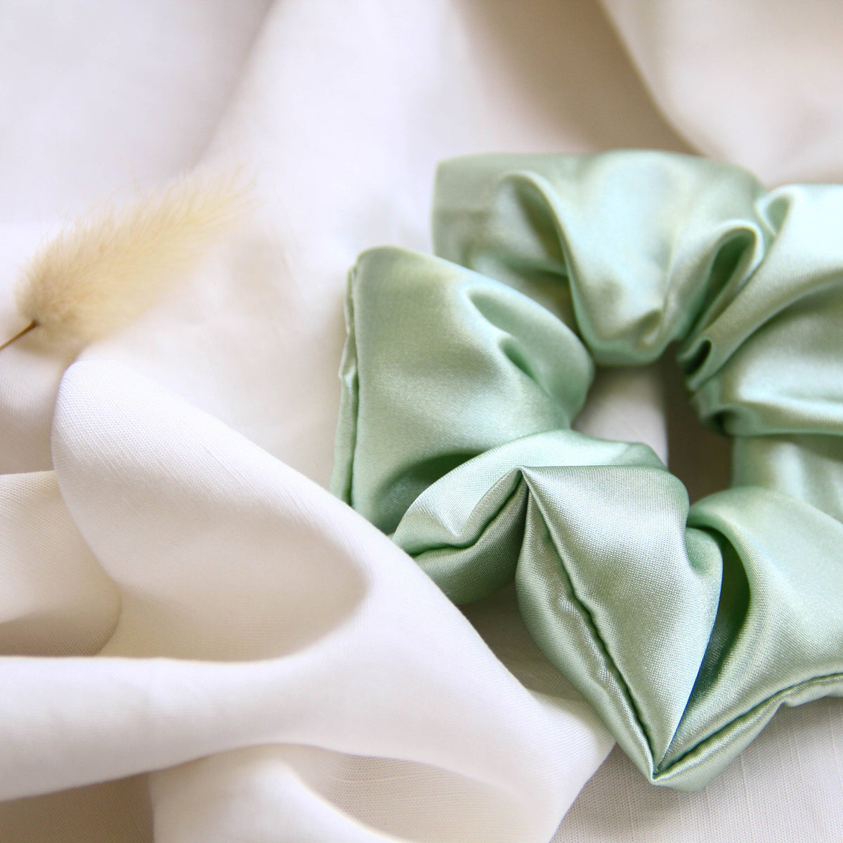 Mint Satin Scrunchie | Green Scrunchie | Handmade + Upcycled