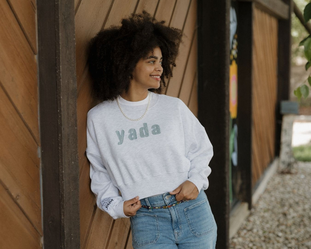 Yada Denim Embroidered Crop Crewneck