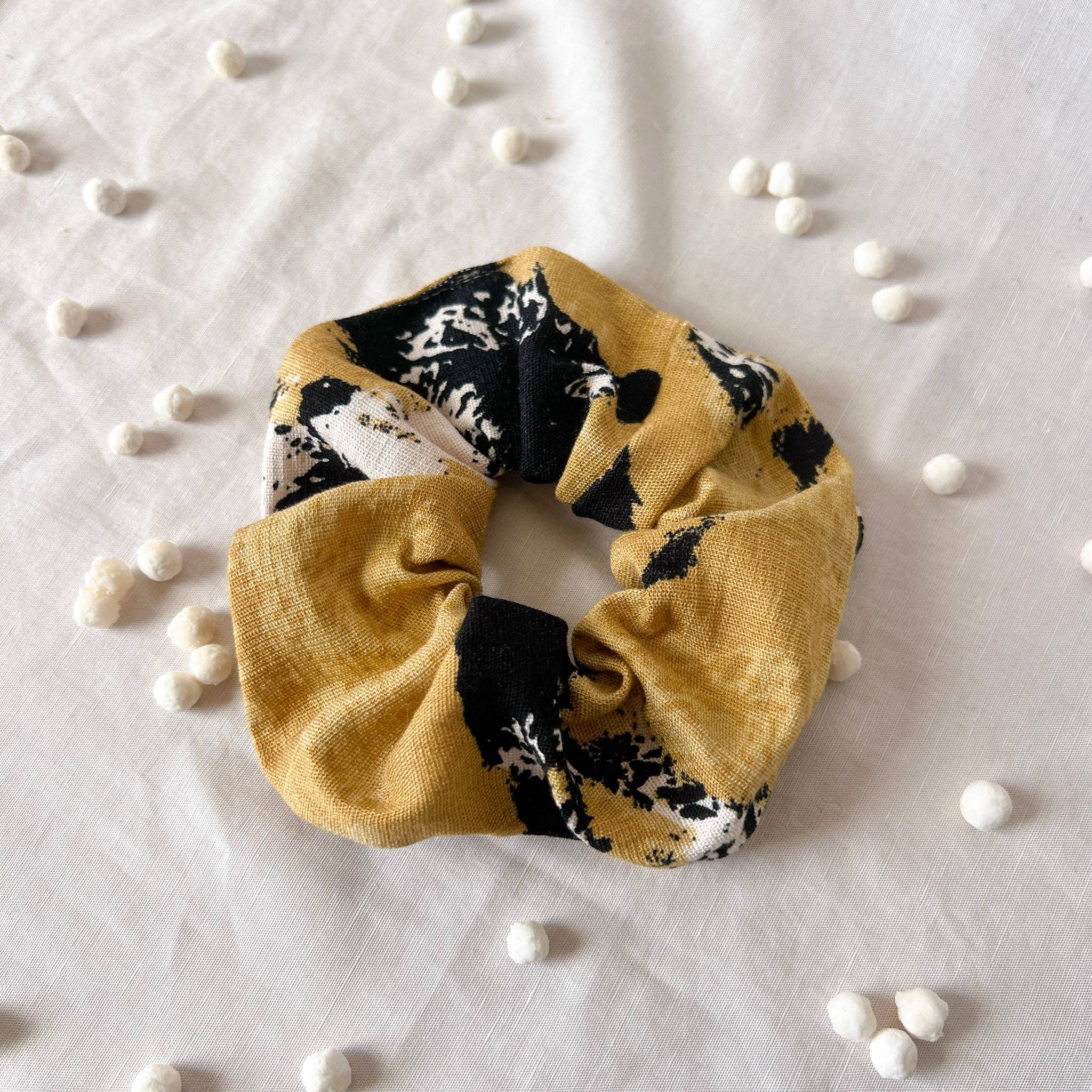 Ethically Made Autumn Scrunchie | Tan & Black | Upcycled
