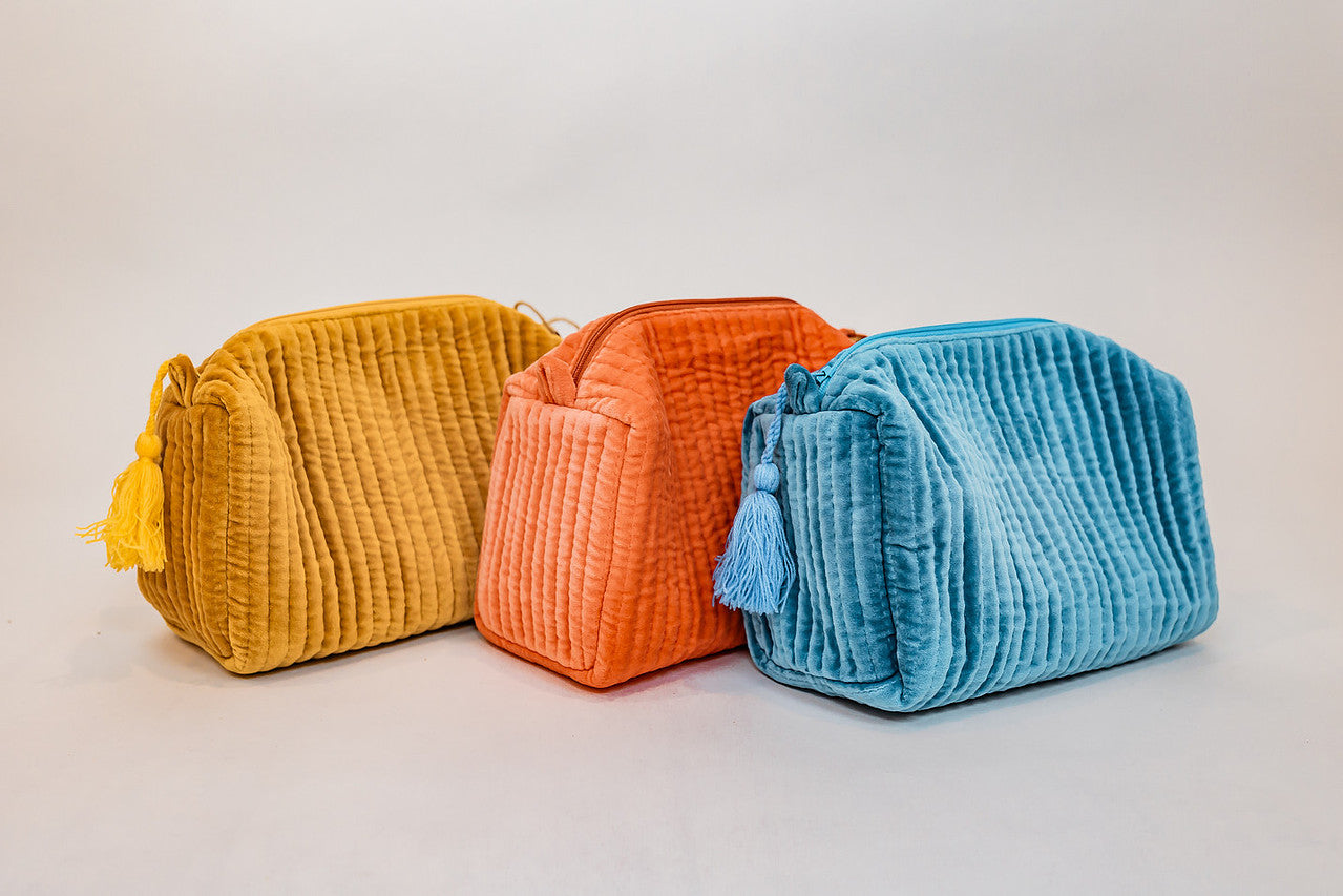Velvet & Block Print Lined Cosmetic Pouch