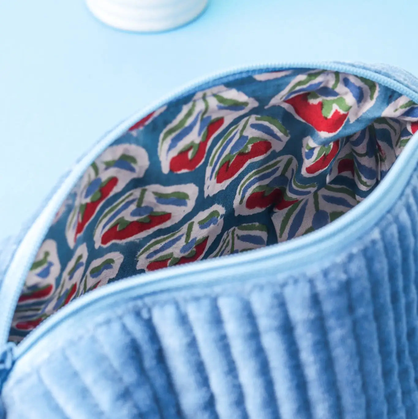 Velvet & Block Print Lined Cosmetic Pouch