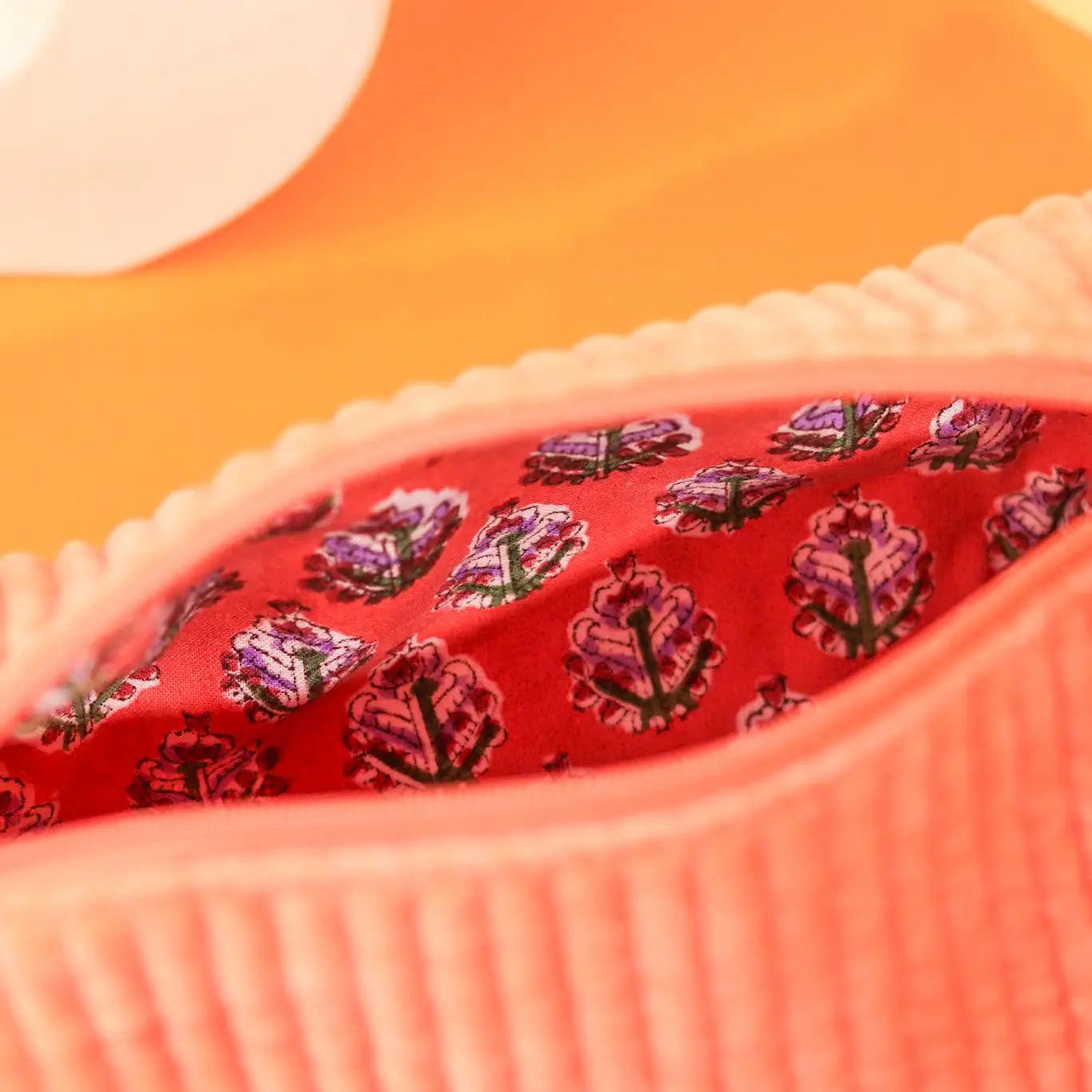 Velvet & Block Print Lined Cosmetic Pouch