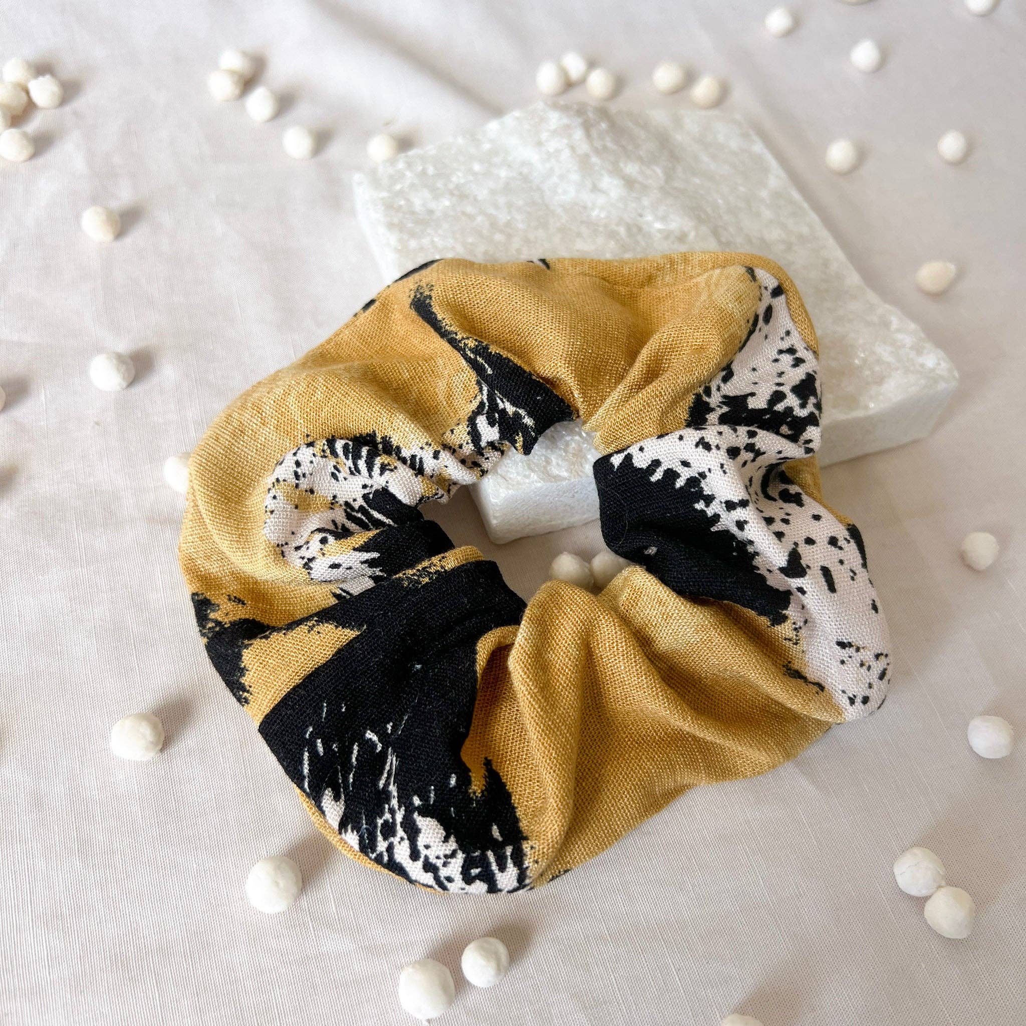 Ethically Made Autumn Scrunchie | Tan & Black | Upcycled