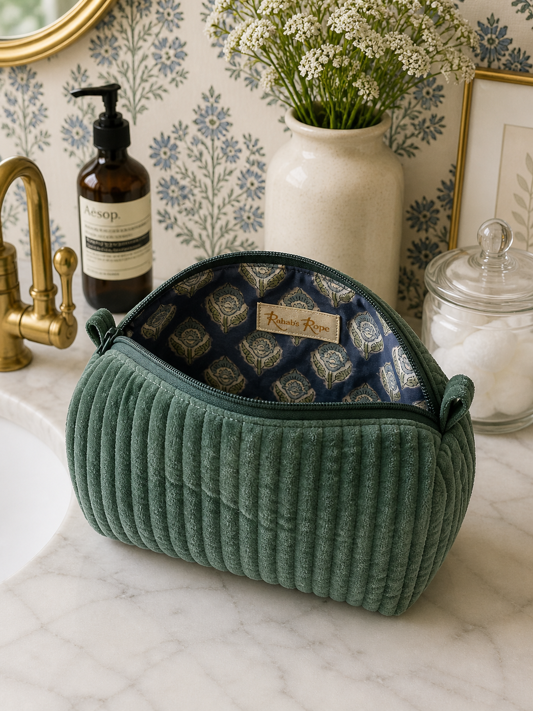 Velvet Cosmetic Pouch-Eucalyptus