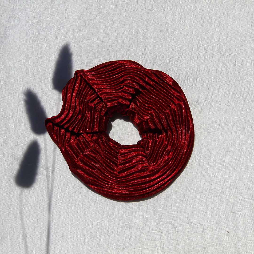 Ribbed Bordeaux Satin Scrunchie | Red Satin Scrunchie
