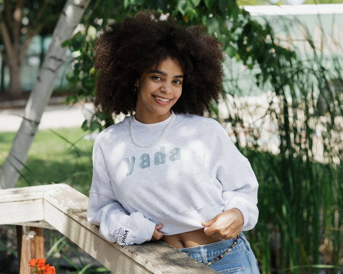 Yada Denim Embroidered Crop Crewneck