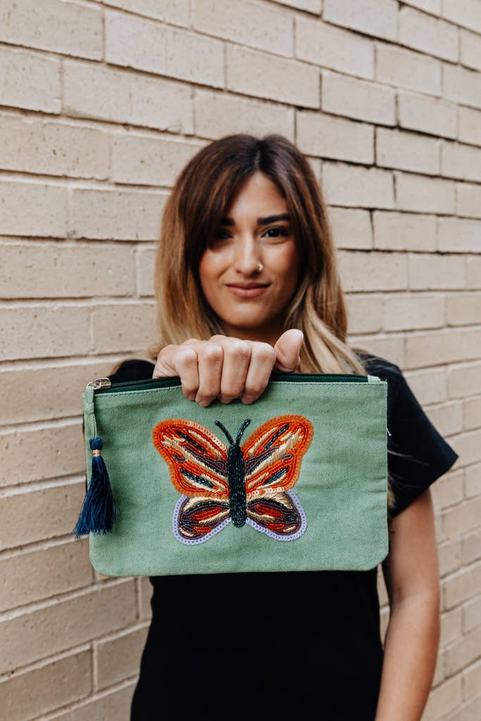 New Beginnings Beaded Pouch - Sage