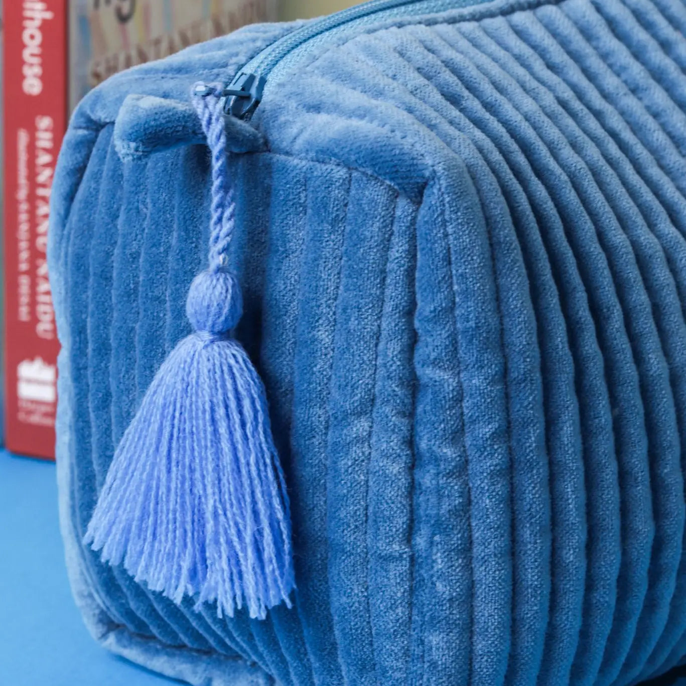Velvet & Block Print Lined Cosmetic Pouch