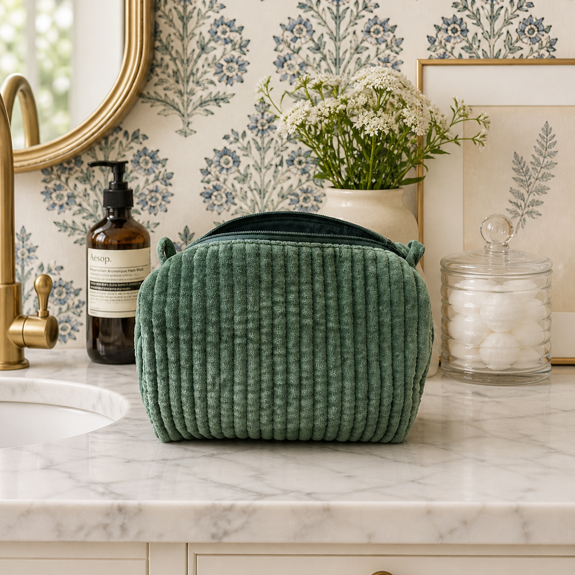 Velvet Cosmetic Pouch-Eucalyptus