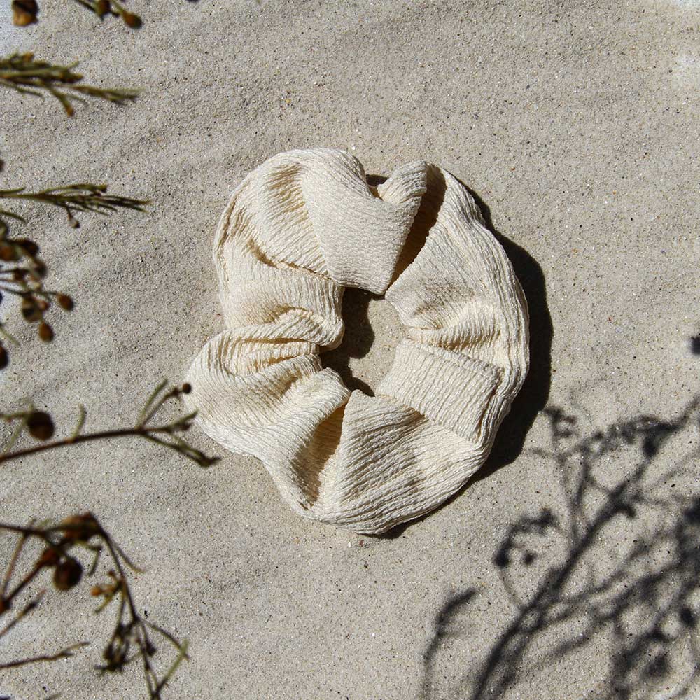 Upcycled Cream Scrunchie | Beige Textured Scrunchie