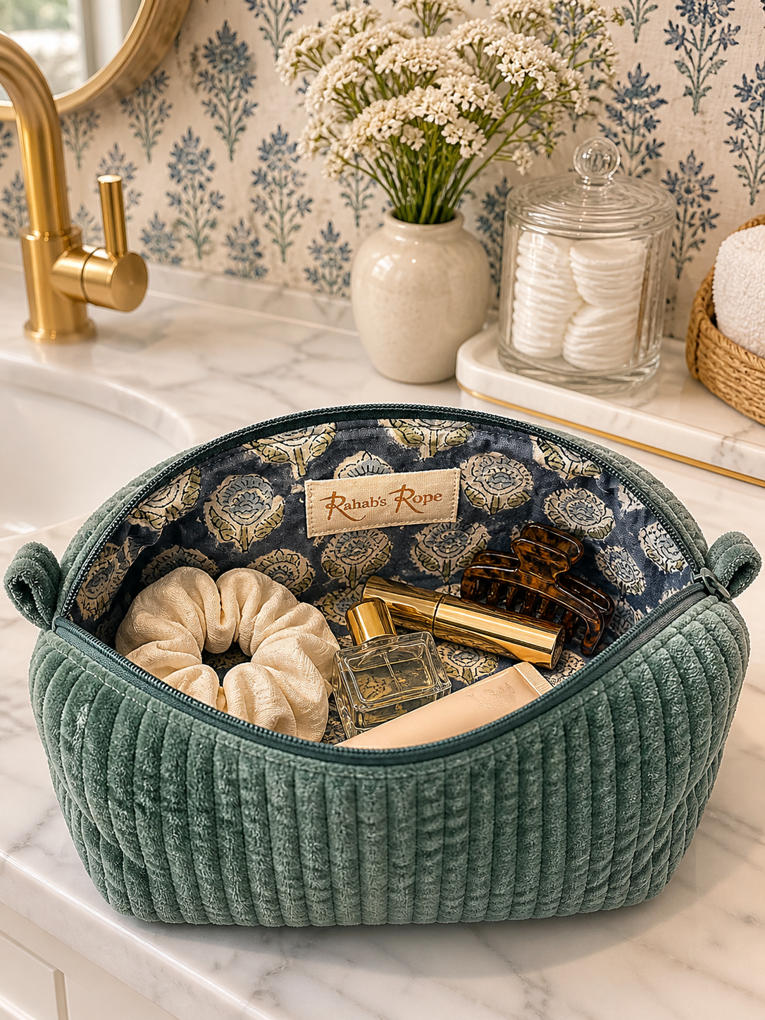Velvet Cosmetic Pouch-Eucalyptus