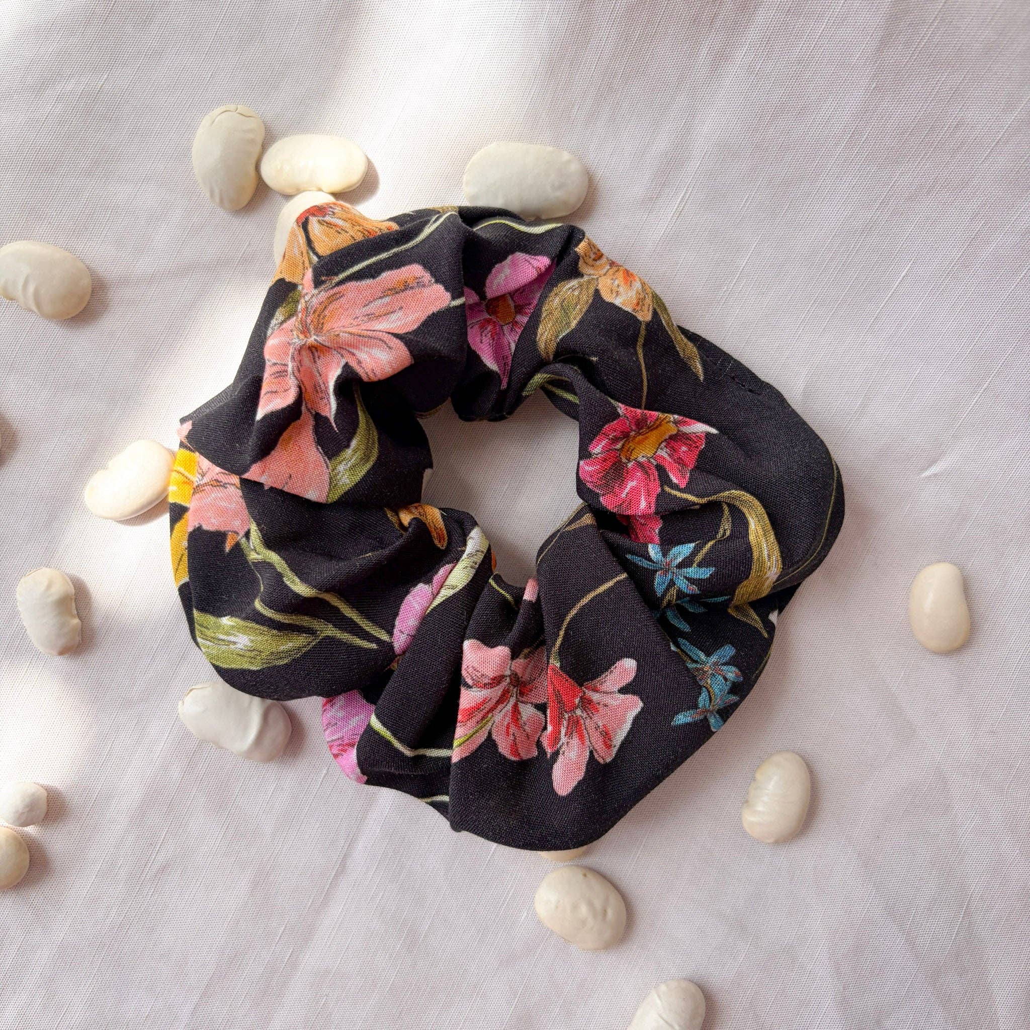 Black Floral Scrunchie